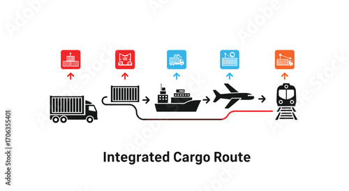 Streamline your logistics with dynamic integrated cargo routes showcasing truck ship plane and train transport for efficient global distribution, Generative AI.