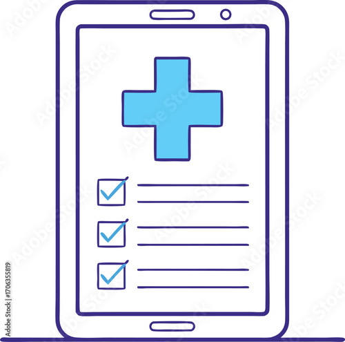 Digital medical checklist on tablet isolated on white background for healthcare concept