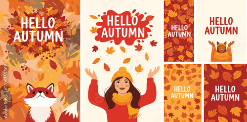 Autumn Joy Fall Themed Designs with Fox, Woman and Leaves