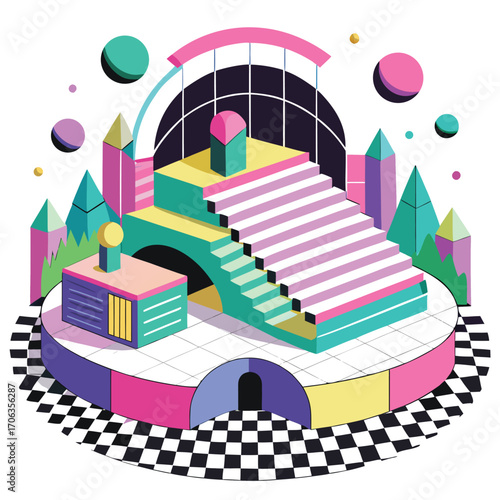 Geometric Staircase Fantasy Isometric Design Illustration Art geometric staircase fantasy