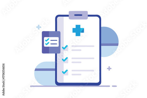 Medical checklist on clipboard isolated on white background, healthcare and medicine concept, vector illustration