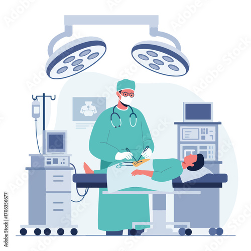 Surgeon performing surgery on a patient in an operating room