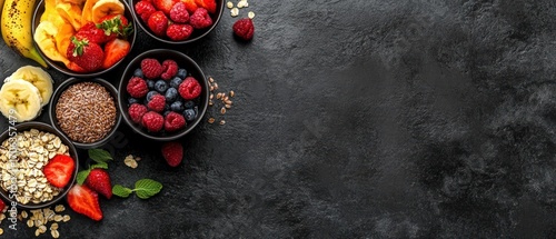 Colorful fruit and oatmeal bowls healthy breakfast food photography