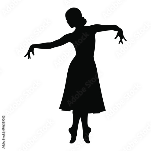 Graceful silhouette of a ballerina in a classic ballet pose captured in motion silhouette