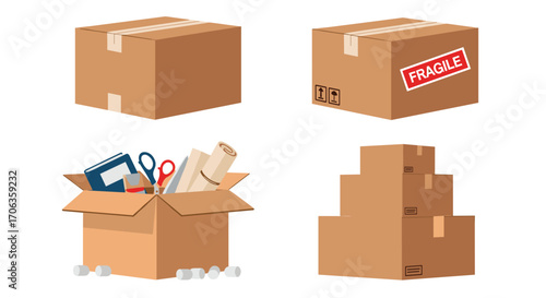 Securely pack and move your belongings with these essential cardboard boxes some marked fragile ready for any shipment, Generative AI.