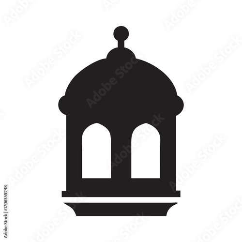 Iconic silhouette of a decorative gazebo or lantern with arched windows