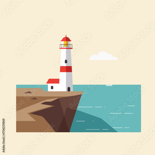 Lighthouse on cliff edge overlooking the ocean