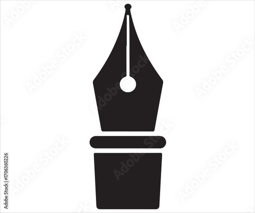 Black silhouette of fountain pen nib icon, vector illustration for writing, creativity, calligraphy, literature, education, journalism, publishing, stationery, design, communication, and classic symbo