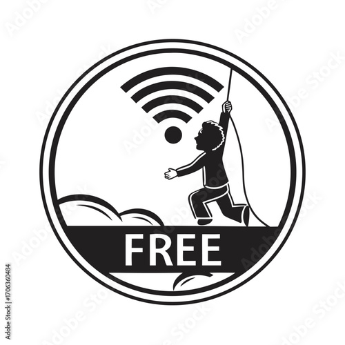 Child reaching for free wi-fi signal symbol concept connection internet access