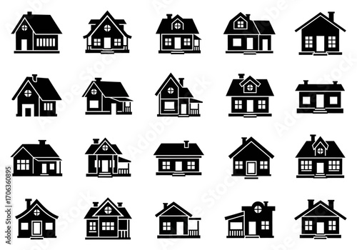Black and White House Icon Set Minimalist Home Vector Collection