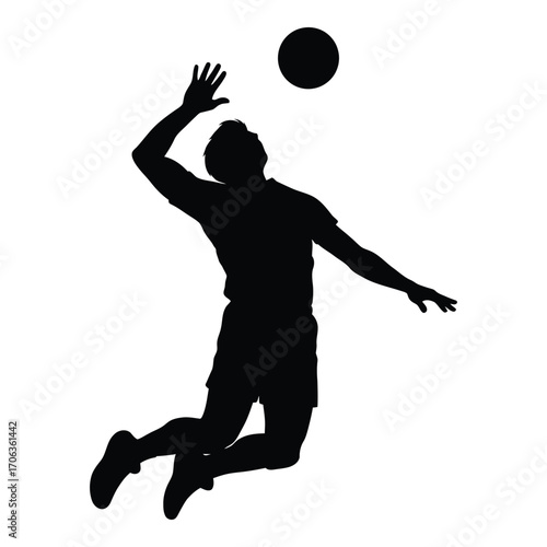 Dynamic silhouette of a volleyball player spiking the ball mid-air silhouette