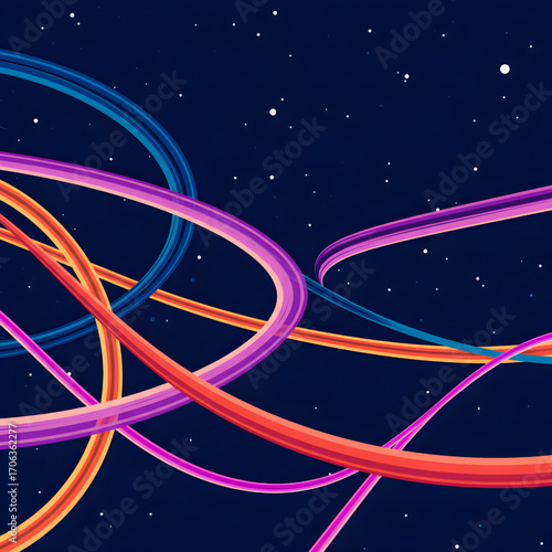 Vibrant Abstract Swirling Lines with Cosmic Starry Background
