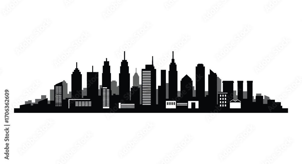 Naklejka premium a city skyline silhouette featuring tall skyscrapers and urban buildings