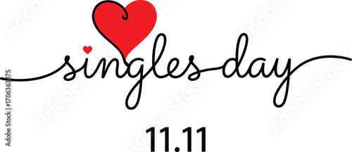 Vector art of singles day text with heart and date 11.11
