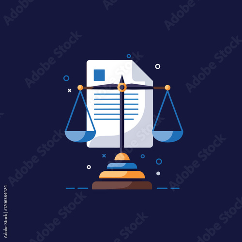 A stylized illustration of a legal scale balancing a document
