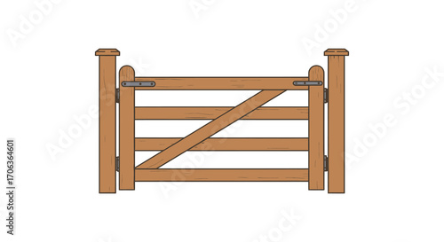 a wooden gate with diagonal crossbars and metal hinges