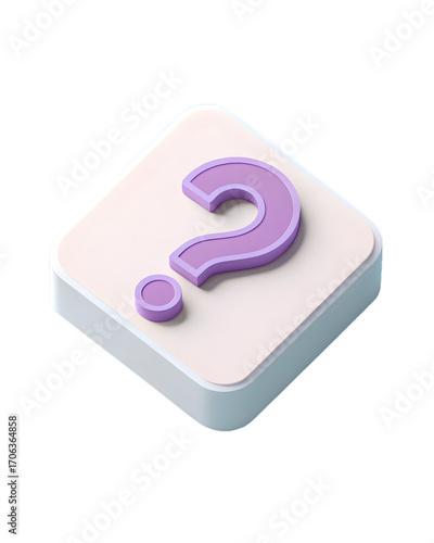 Purple question mark symbol on a light pink rounded square platform image