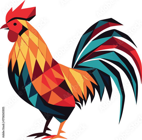 Vector art of colorful geometric rooster illustration