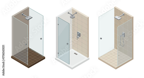 Isometric shower designs: modern glass enclosures and tile styles