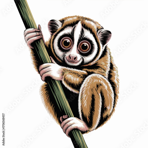 Slow Loris on Tree Branch Vector Illustration