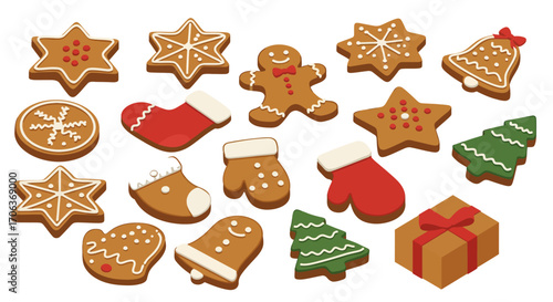 Festive christmas cookies and decorations in a flat design