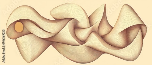 Beige abstract flowing forms dynamic interwoven composition