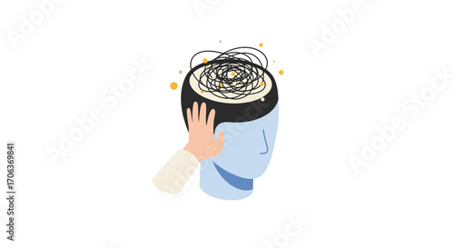 Abstract mental health concept with hand and tangled mind design