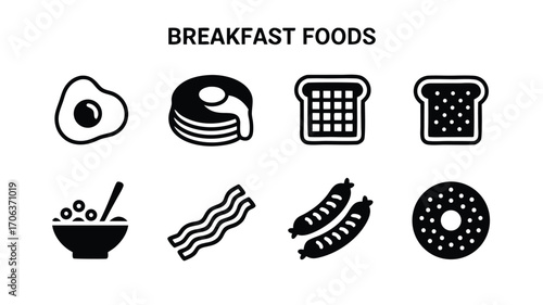 A Collection of Diverse Breakfast Food Icons Representing a Wholesome Morning Meal Variety