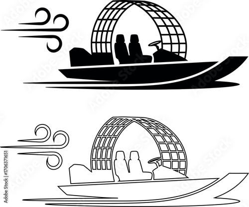 Vector Illustration of a Pontoon Boat with a Mesh Canopy