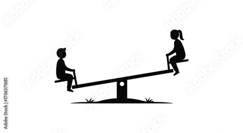 children playing on seesaw in park silhouette art