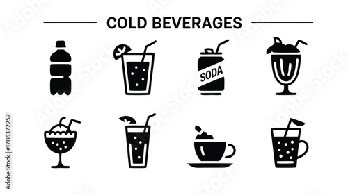 A Collection of Various Cold Beverage Icons Representing Refreshment and Hydration Options