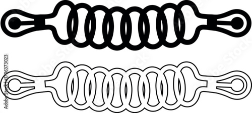  A black and white vector graphic depicts two sections of coiled flexible tubing or drill bits.