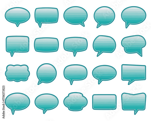 Set of various speech bubbles and thought bubbles in a cool blue-green gradient, perfect for adding communication elements to your designs