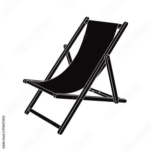 Simple black deck chair isolated on white background
