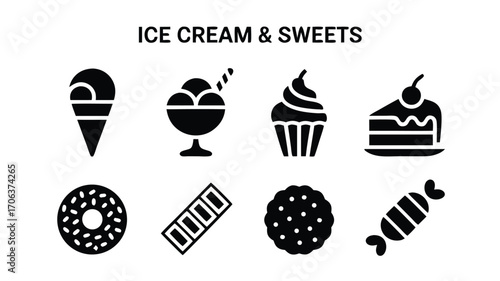 Collection of Sweet Delights Featuring Delicious Ice Cream Desserts Pastries and Confectionery Treats for Your Design Needs