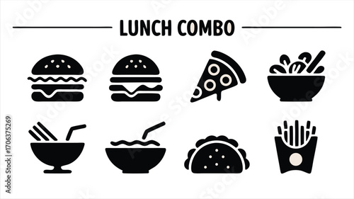 Delicious Lunch Combo Meal Options Featuring Burgers Pizza Salad Tacos and Fries For Your Restaurant Menu