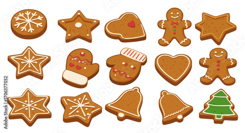 Festive gingerbread cookies collection featuring christmas shapes and decorat…