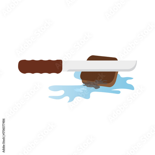 Illustration of a knife and whetstone with a puddle of water