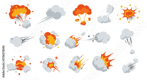 Comic style explosion and smoke effects collection for dynamic illustrations