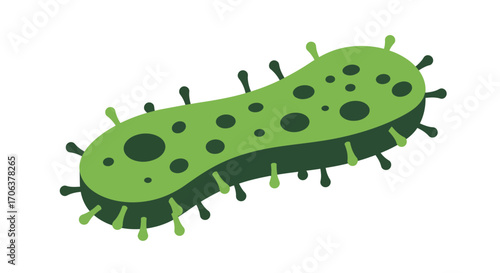 Colorful green microbe bacteria with spikes and spots on white background
