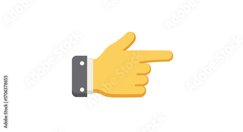 Flat style yellow hand pointing right with gray sleeve