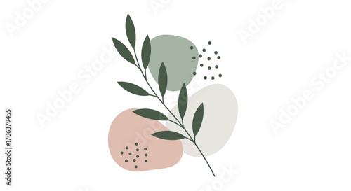Minimalist botanical art with abstract shapes and leafy branches