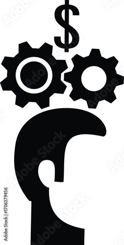 Business Strategy and Financial Planning Icon – Gears and Dollar Symbol Representing Process Optimization and Money Management