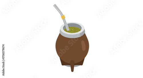 Traditional south american mate drink in a modern isometric style