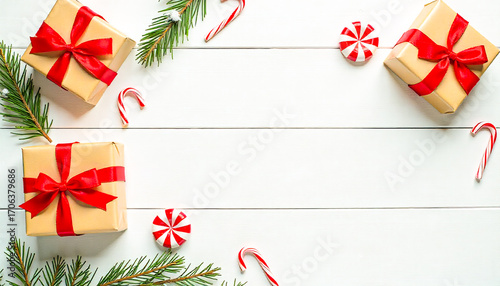 christmas greeting card with red ribbon