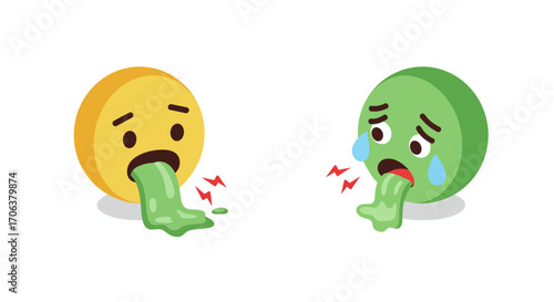 Sick emojis with vomiting expressions and sad faces