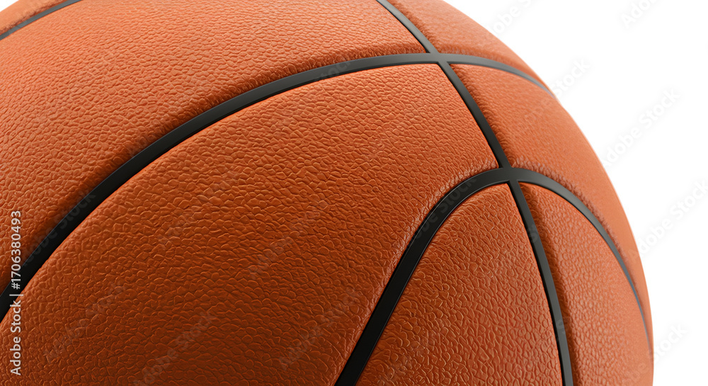 Fototapeta premium Close-up basketball detail on white, sharp and professional stock image.