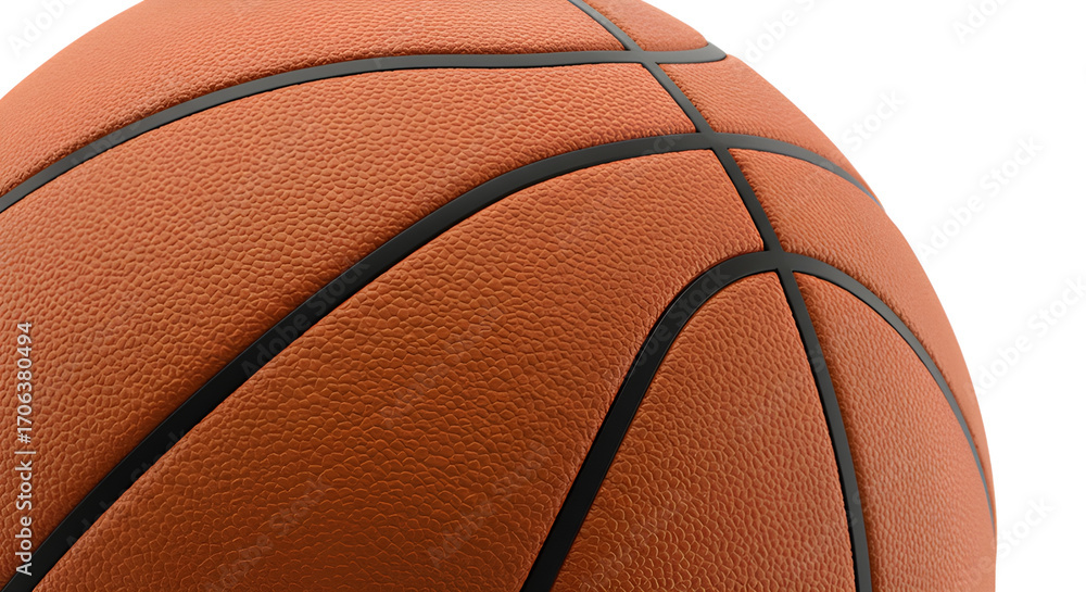 Fototapeta premium Close-up basketball detail on white, sharp and professional stock image.