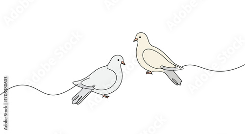 Minimalist continuous line drawing of two birds in flight