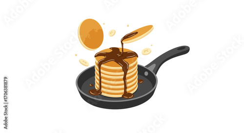 Delicious pancakes with syrup in a modern flat design